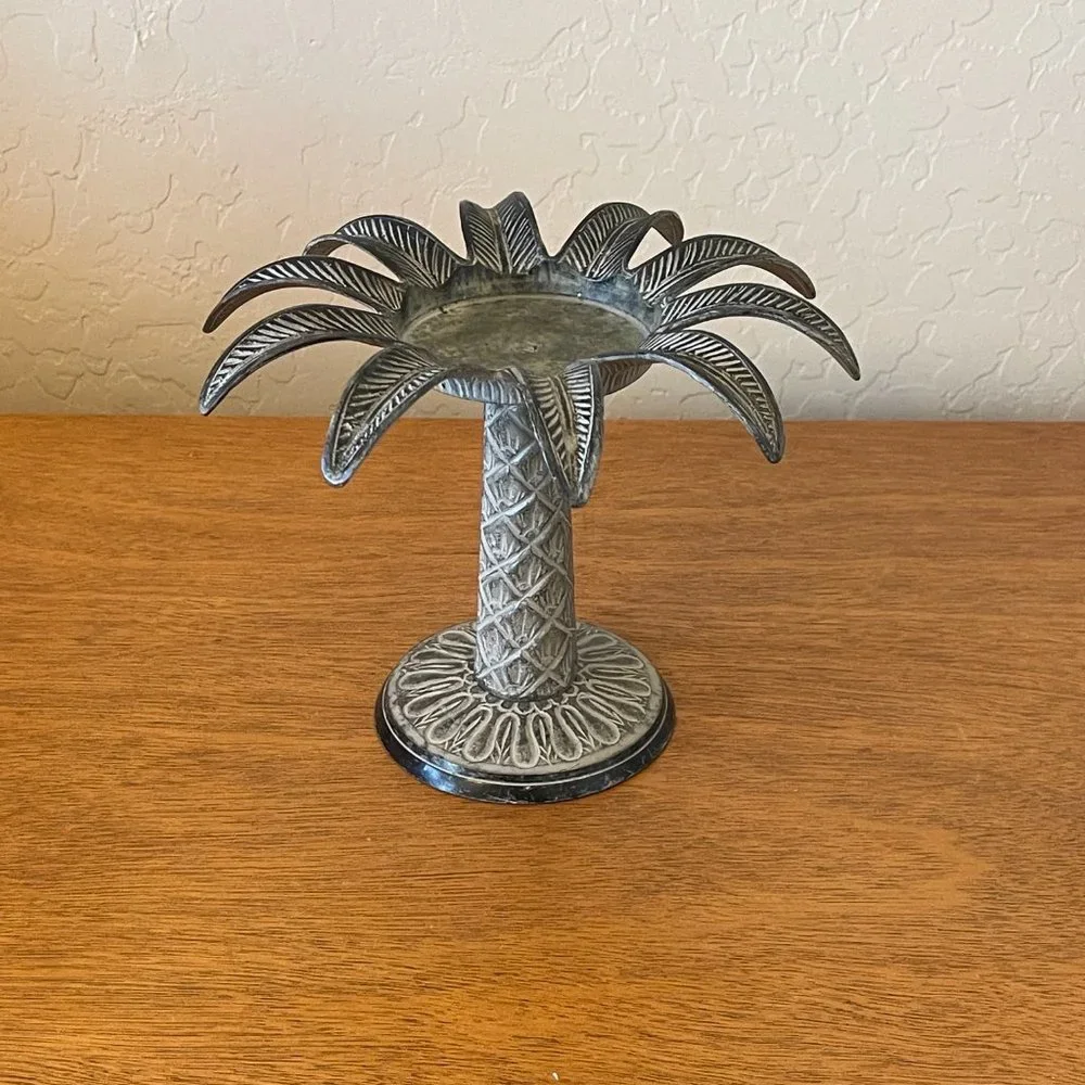 Candle Holder Metal Palm Tree Leaf Pillar Stand